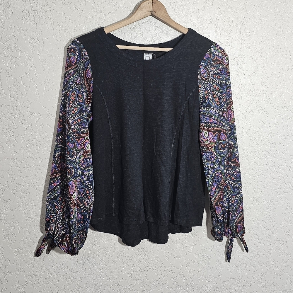 Anthro Akemi + Kin Printed Sleeve Cotton Blend Top